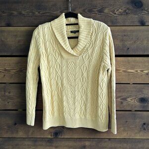 Jeanne Pierre Yellow Cable Knit 100% Cotton Shawl Collar Sweater Size 1X